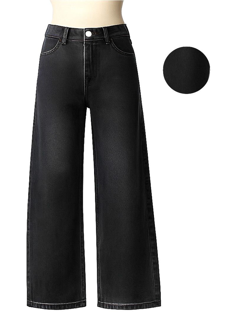 Jean baggy tiro medio para mujer en denim wash black – piernas amplias, diseño relaxed fit, tela resistente con acabado ligeramente desgastado; modelo casual ideal para uso diario All Fit