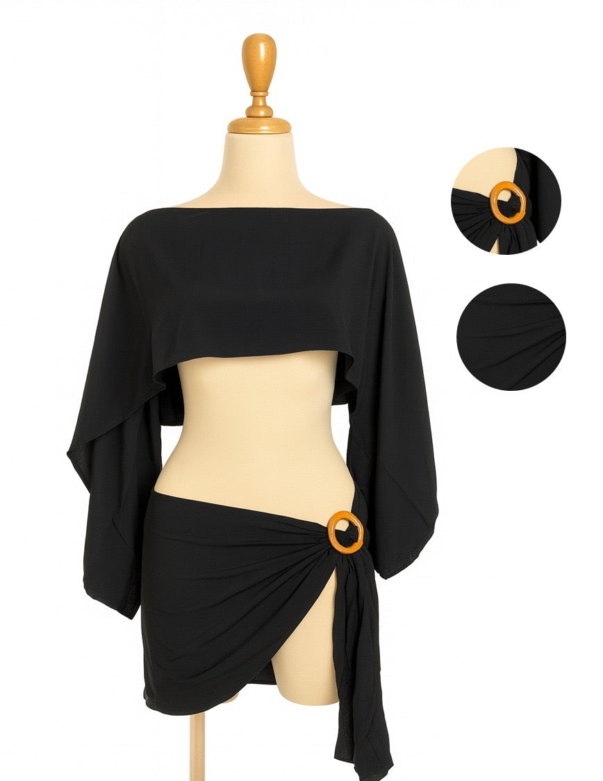 Set de lino para mujer color negro – conjunto de 2 piezas con top corto sin mangas - Miranda Summer Set
