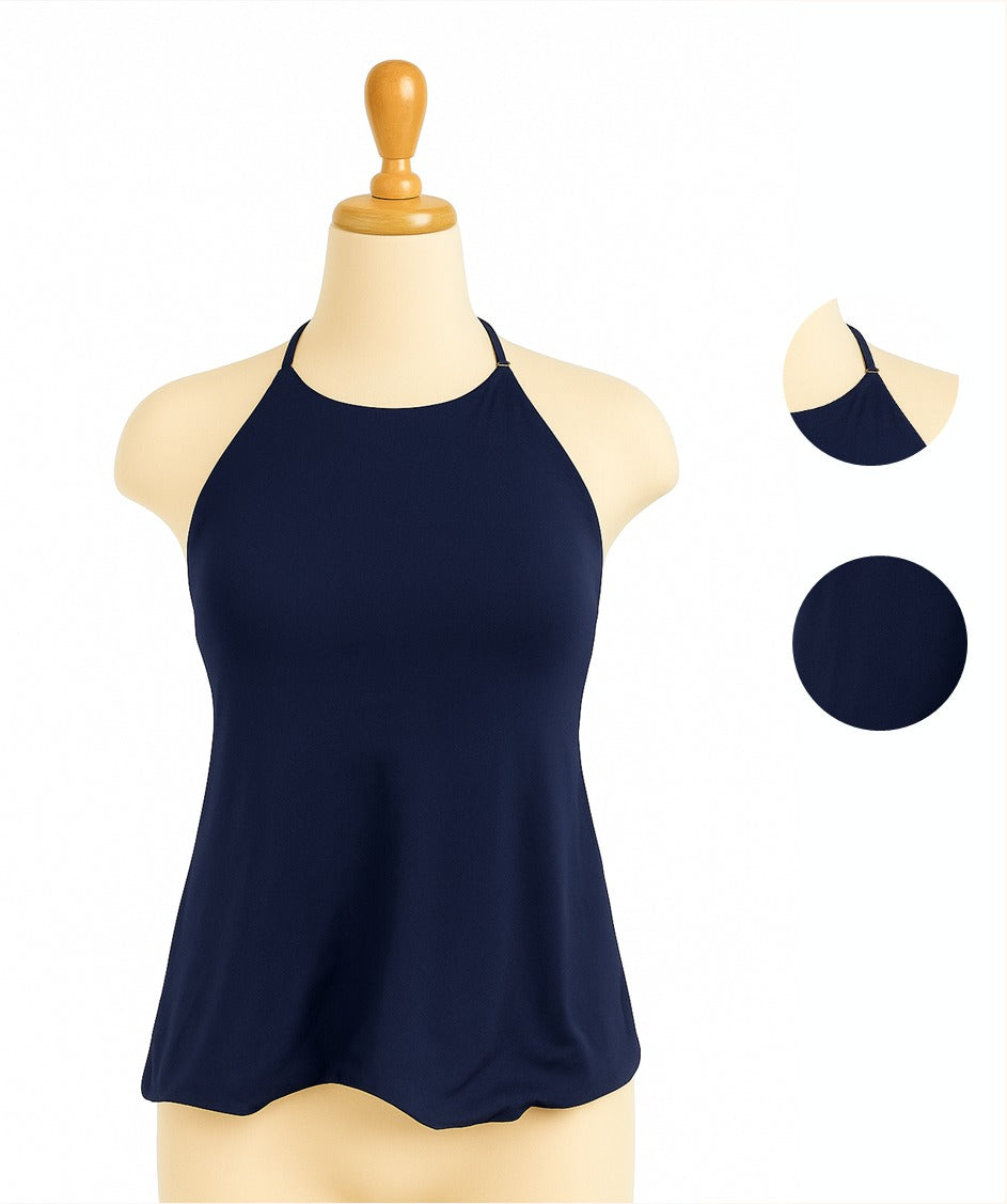 Top halter para mujer color azul marino de suplex – cuello regulable y diseño con espalda descubierta