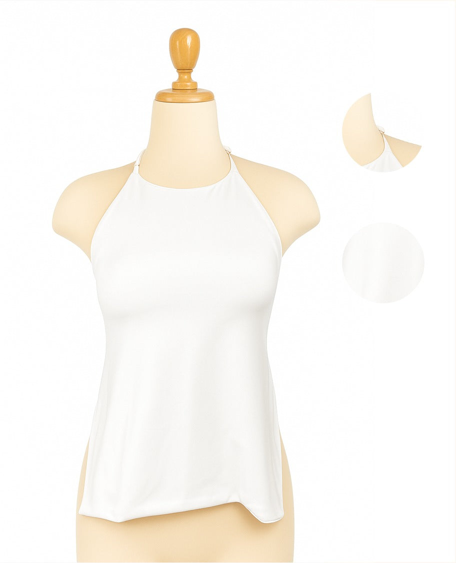 Top halter para mujer color blanco de suplex – cuello regulable y diseño con espalda descubierta