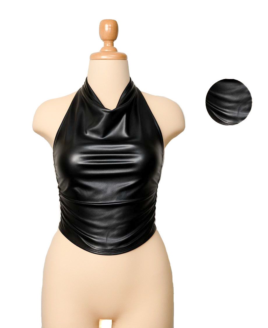 Top de cuerina para mujer color negro– modelo Samantha con cuello alto