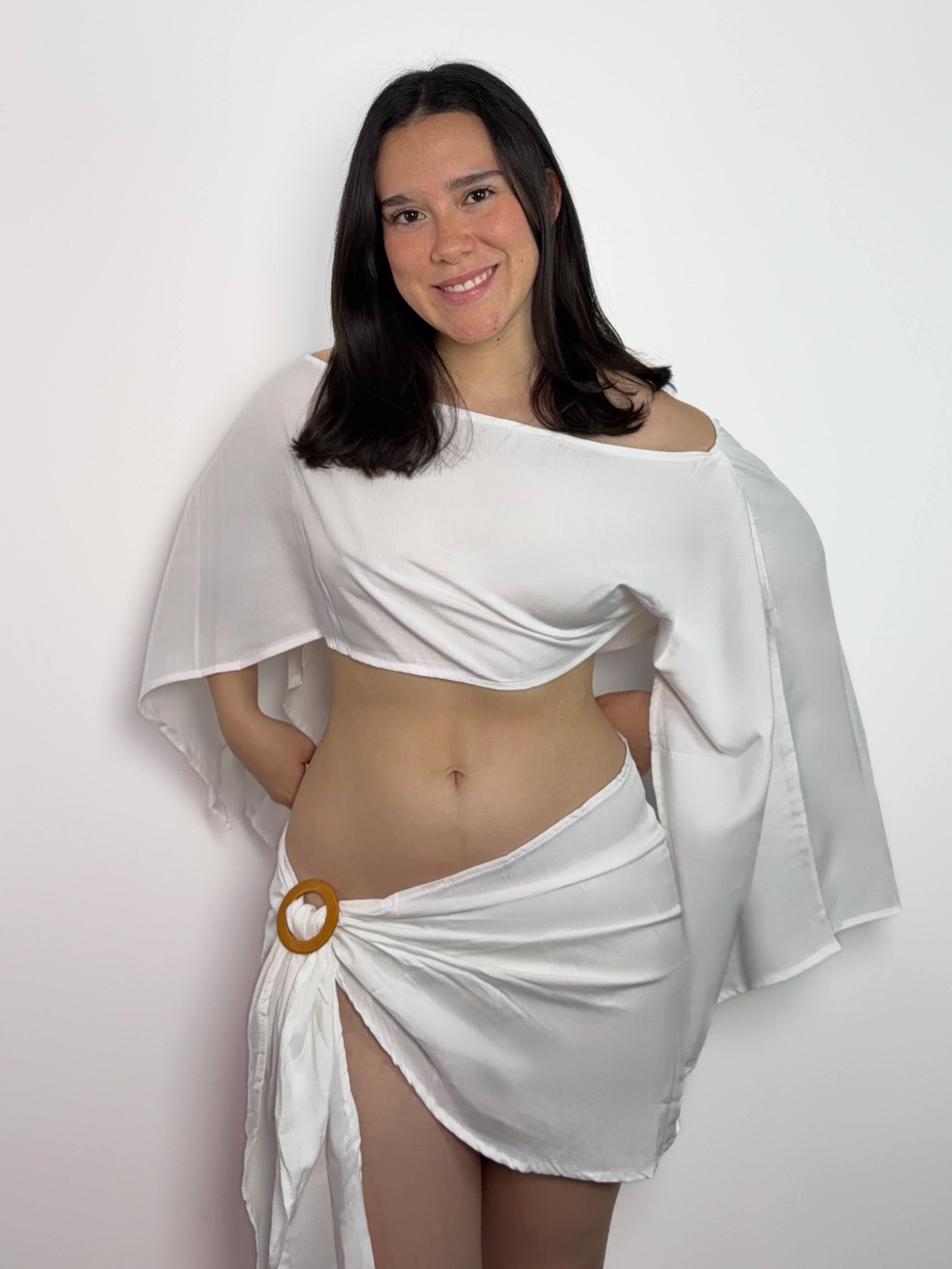 Set de lino para mujer color blanco – conjunto de 2 piezas con top corto sin mangas - Miranda Summer Set