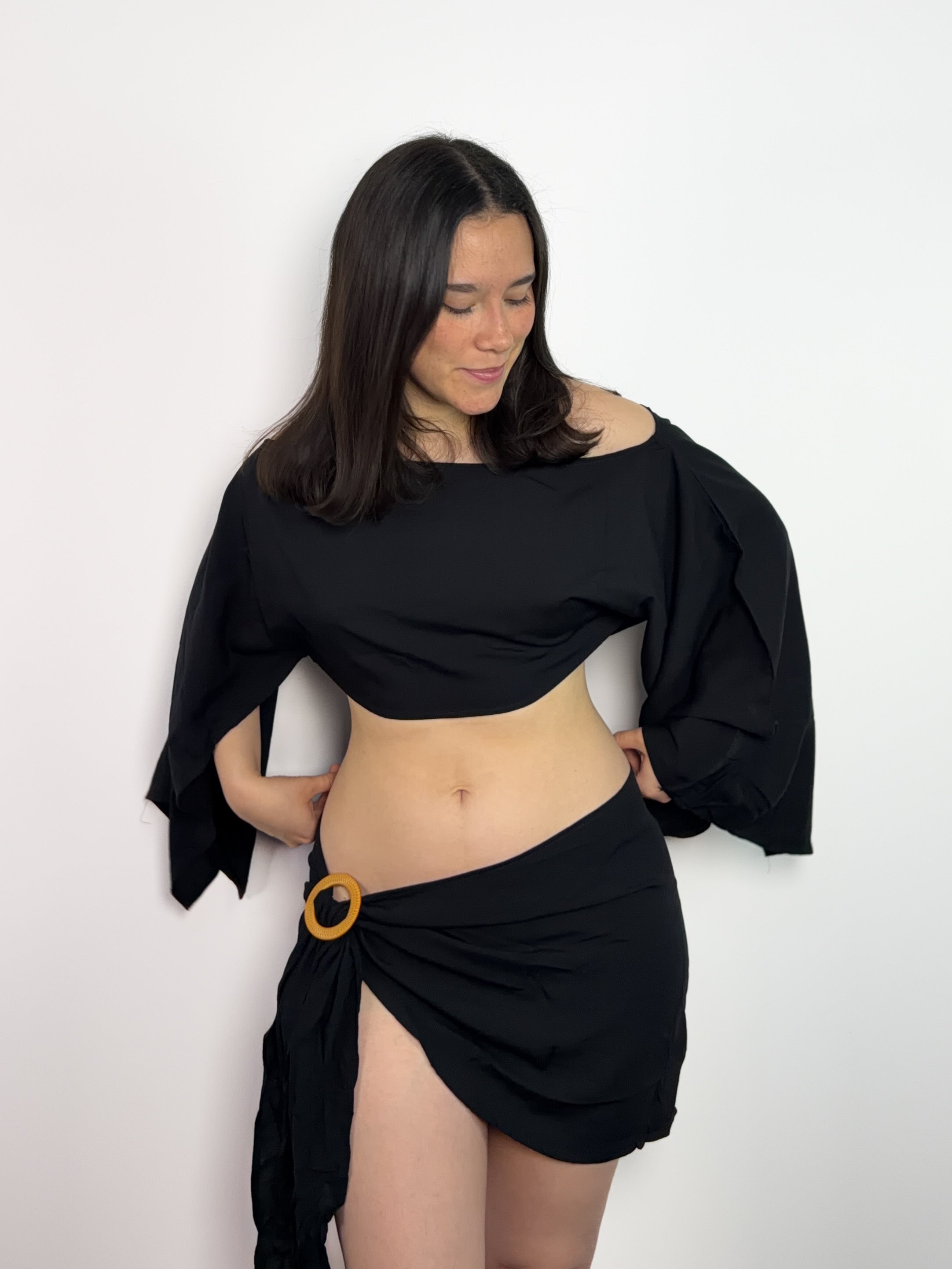 Set de lino para mujer color negro – conjunto de 2 piezas con top corto sin mangas - Miranda Summer Set