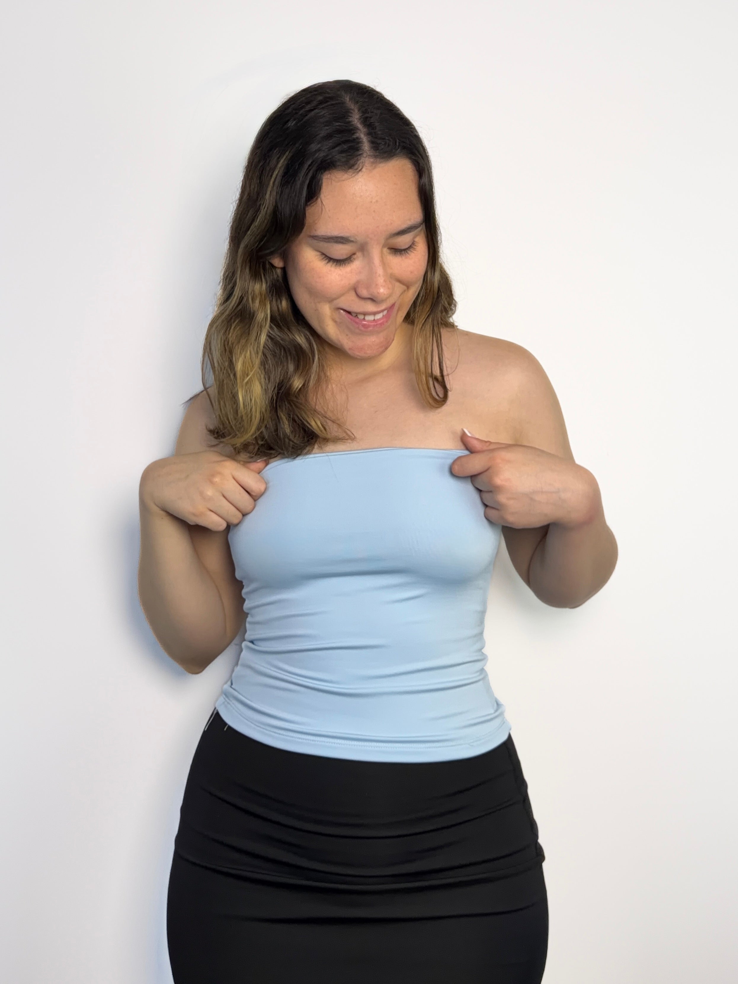 Top de strapples para mujer suplex color Azul Pastel - Confeccionado en tejido elástico que se amolda al cuerpo All fit