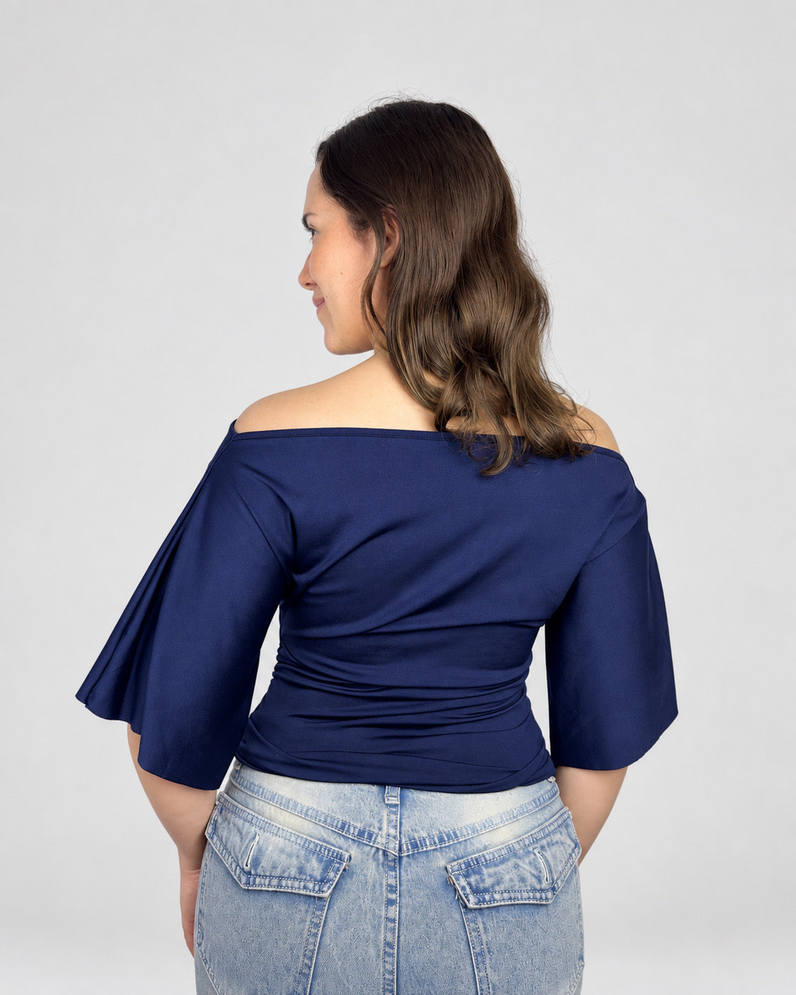Top de manga 3/4 para mujer de suplex stretch color azul marino– escote amplio y caída sutil All Fit