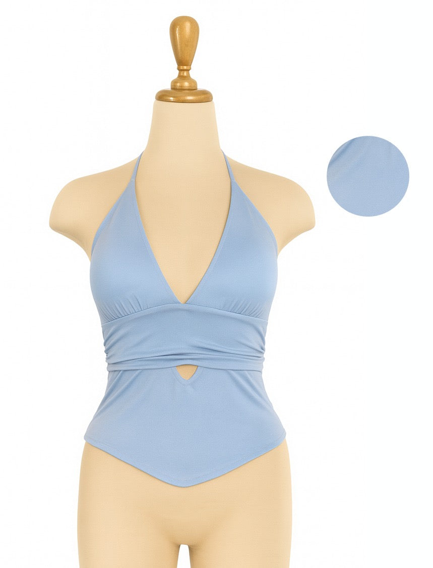 Top para mujer de suplex color azul pastel– modelo Venus sin mangas y con cuello en V