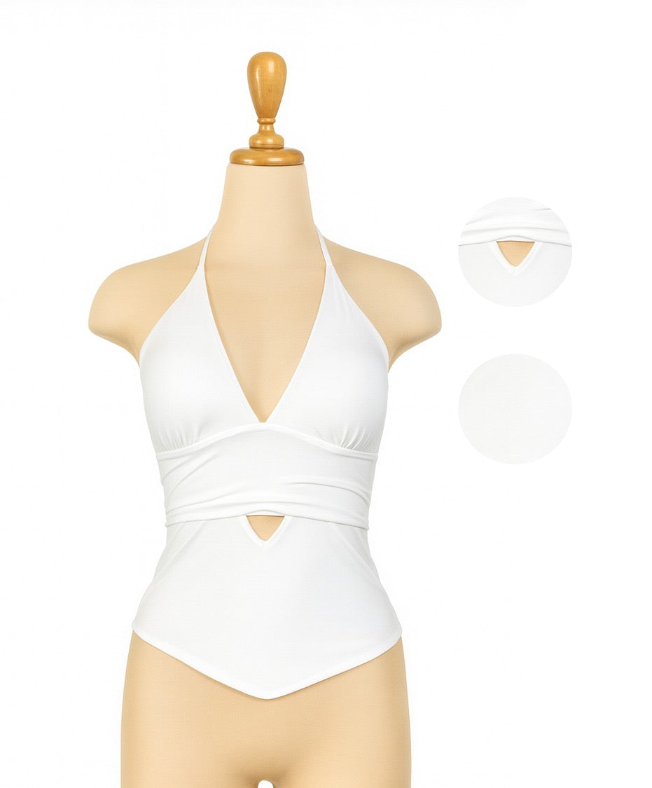 Top para mujer de suplex color blanco– modelo Venus sin mangas y con cuello en V